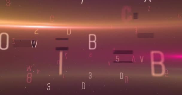 Alfabedeki Rastgele Harflerin Dijital Animasyonu Mor Arkaplandaki Işık Izlerine Karşı — Stok video