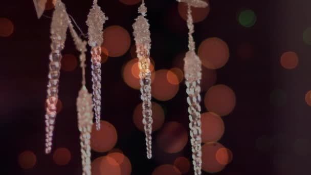 Animation Icicles Hanging Christmas Fairy Lights Flickering Christmas Festivity Celebration — Stock Video