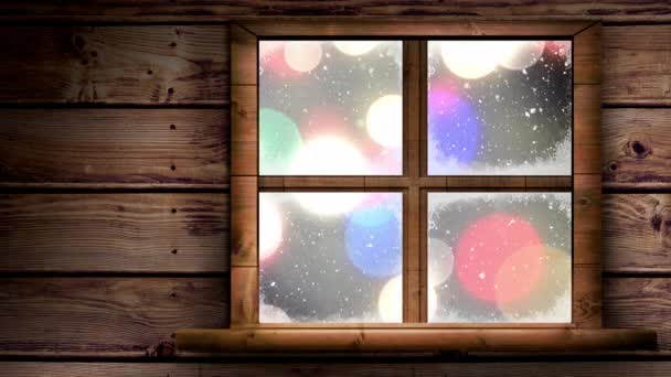 Animering Julen Festliga Ljus Ses Genom Fönstret Jul Festlighet Firande — Stockvideo