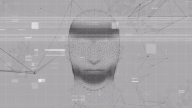 Dijital arayüz veri işleme ile parlayan insan kafası animasyonu. küresel teknoloji bilgi bağlantısı ağ konsepti dijital olarak oluşturulmuş görüntü.