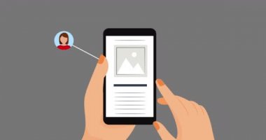 Akıllı telefon ve insan simgesi ağı kullanan kişinin animasyonu. bağlantı teknolojisi sosyal uzaklık covid 19 salgını sırasında işyerinde.