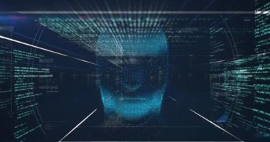 Dijital arayüz veri işleme ile parlayan insan kafası animasyonu. küresel teknoloji bilgi bağlantısı ağ konsepti dijital olarak oluşturulmuş görüntü.