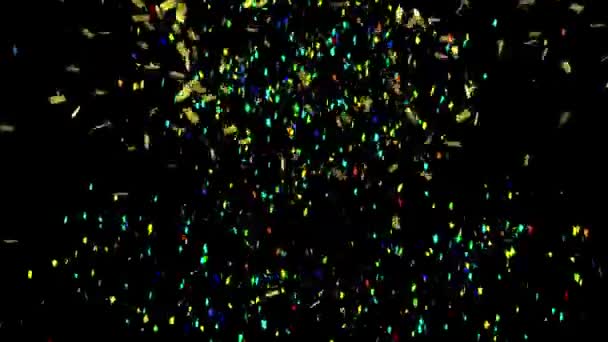 Animatie Van Veelkleurige Confetti Die Een Zwarte Achtergrond Valt Nieuwjaarsfeest — Stockvideo