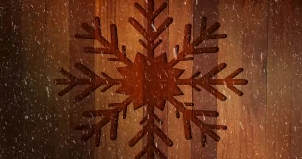 Animación Decoración Del Copo Nieve Navidad Con Nieve Cayendo Sobre — Vídeos de Stock