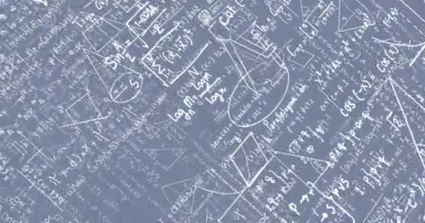 Animazione Formule Matematiche Bianche Disegni Geometrici Grigio Educazione Scienza Ricerca — Video Stock