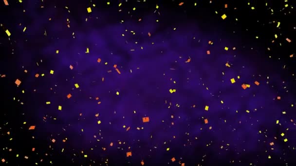五彩斑斓的彩妆在发亮的紫色背景上飘落 新年前夕派对庆祝理念数字化生成的形象 — 图库视频影像