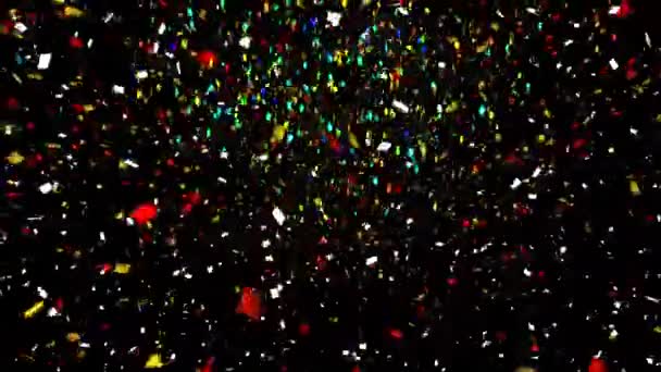 Animation Multi Coloured Confetti Falling Black Background New Years Eve — Stock Video