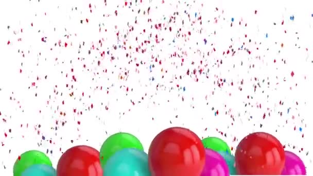 Animation Confettis Multicolores Ballons Sur Fond Blanc Fête Anniversaire Fête — Video