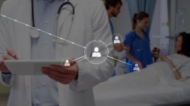 Animazione Digitale Rete Connessioni Icone Contro Gli Operatori Sanitari Sesso — Video Stock