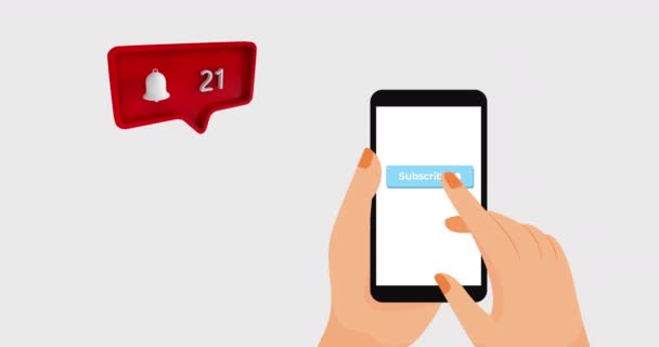 Анимация Экрана Смартфона Подпиской Красным Речевым Пузырем Коммуникация Социальная Сеть — стоковое видео