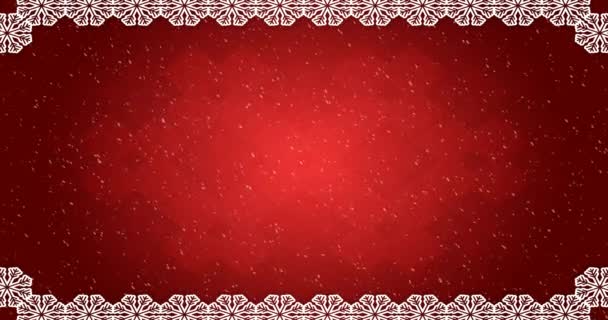 Animação Neve Caindo Contra Decoração Padrão Natal Vermelho Festa Natal — Vídeo de Stock