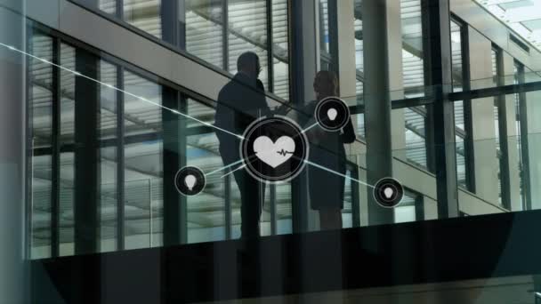 Animazione Dell Interfaccia Digitale Con Rete Connessioni Icone Del Cuore — Video Stock