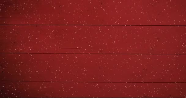 Анимация Снега Зимних Пейзажей Падающего Красные Деревянные Доски Концепция Празднования — стоковое видео
