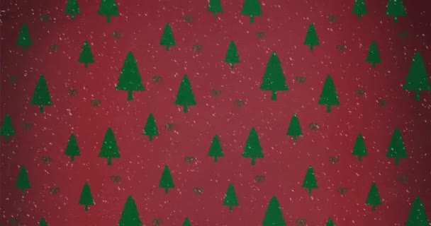 Kar Yağan Yeşil Noel Ağacı Desenli Animasyon Noel Kutlaması Konsepti — Stok video