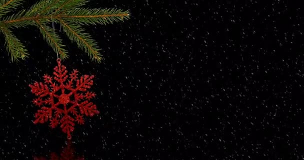 Animación Decoración Roja Navidad Árbol Con Caída Nieve Navidad Celebración — Vídeos de Stock