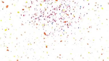 Beyaz arka plandan düşen çok renkli konfeti animasyonu. Yılbaşı partisi şenlik konsepti dijital olarak oluşturuldu.