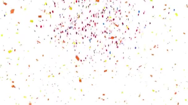 白を背景にした多色のコンフェッティのアニメーション 大晦日パーティのお祝いのコンセプトデジタル生成されたイメージ — ストック動画