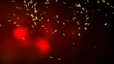 Parlayan kırmızı arkaplandan düşen altın konfetilerin animasyonu. Yeni yıl arifesi parti kutlaması konsepti dijital olarak oluşturuldu.