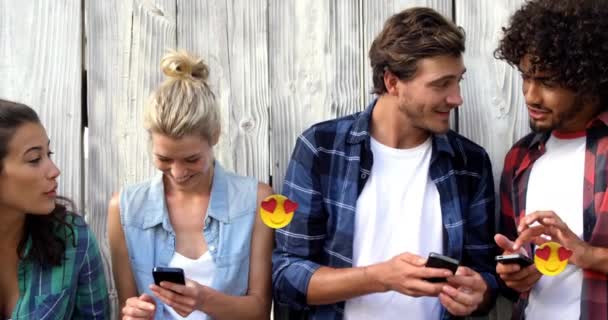 Animering Flera Sociala Medier Hjärta Ögon Ansikte Emoji Ikoner Med — Stockvideo