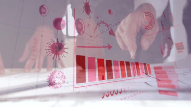 Animation Digital Interface Graphs Statistics Coronavirus Cells Spreading Two People — 비디오