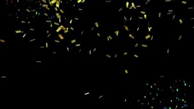 Siyah arka plandan düşen çok renkli konfeti animasyonu. Yılbaşı partisi şenlik konsepti dijital olarak oluşturuldu.