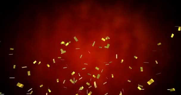 Animace Zlatých Konfet Padajících Zářící Červené Pozadí New Years Eve — Stock video