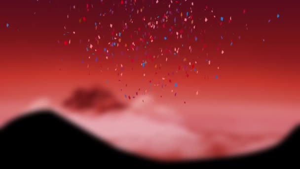 赤を背景にした多色のコンフェッティのアニメーション 大晦日パーティのお祝いのコンセプトデジタル生成されたイメージ — ストック動画