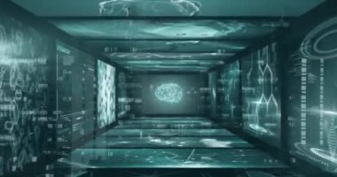 Tıbbi veri işleme ile ekranların animasyonu. küresel tıp teknolojisi dijital arayüz bağlantı konsepti dijital olarak oluşturulmuş görüntü.