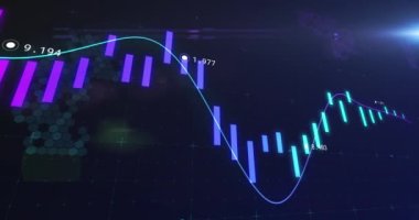 Finansal veri işleme, yeşil hat ve işaretlerin animasyonu. küresel işletme finans kavramı dijital olarak oluşturulmuş görüntü.