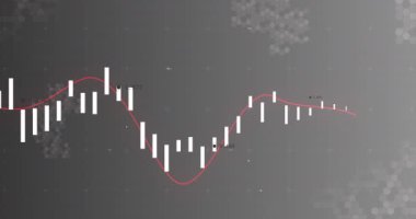 Finansal veri işleme, kırmızı çizgi ve işaretlerin animasyonu. küresel işletme finans kavramı dijital olarak oluşturulmuş görüntü.