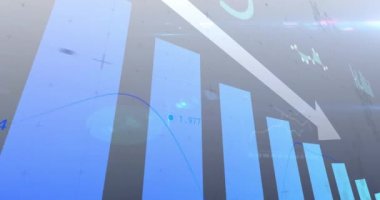 Finansal veri işleme animasyonu, aşağıya bakan ok ve istatistikler. küresel işletme finans kavramı dijital olarak oluşturulmuş görüntü.