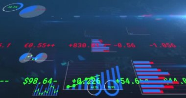 Finansal veri işleme, değişen numaralar ve istatistiklerin animasyonu. küresel işletme finans kavramı dijital olarak oluşturulmuş görüntü.