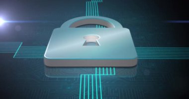 Parlak yeşil çizgileri olan çevrimiçi güvenlik kilidinin animasyonu. küresel çevrimiçi ağ teknolojisi bağlantı konsepti dijital olarak oluşturulmuş görüntü.