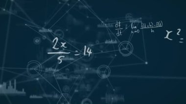 Matematiksel denklemler üzerinde simgelerle bağlantı ağının animasyonu. global teknoloji bilim bağlantısı iletişim konsepti dijital olarak oluşturulmuş görüntü.