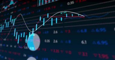 Grafikler ve rakamlar değişen borsa ekran panosu animasyonu. küresel işletme finans kavramı dijital olarak oluşturulmuş görüntü.