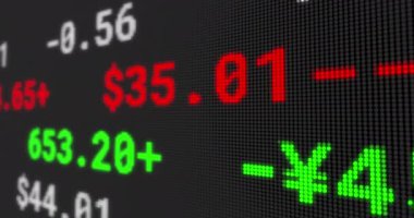 Borsa ekran panosunun animasyonu ve siyaha değişen rakamlar. küresel işletme finans kavramı dijital olarak oluşturulmuş görüntü.