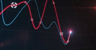 Finansal veri işleme animasyonu, şebekede ışıldayan iki çizgi. küresel işletme finans kavramı dijital olarak oluşturulmuş görüntü.