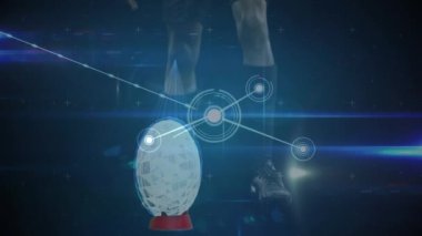 Erkek rugby oyuncusunun topa vuruşunun ve bağlantı ağının animasyonu. global spor teknolojisi ağ konsepti dijital olarak oluşturulmuş görüntü.
