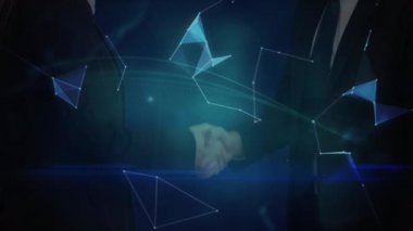 Dünya 'nın animasyonu ve iş adamlarının el sıkışması üzerine kurulan bağlantılar. küresel teknoloji bağlantı iletişim konsepti dijital olarak oluşturulmuş görüntü.