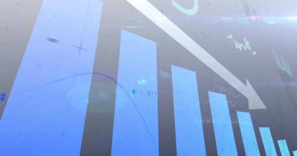 Animation Der Verarbeitung Von Finanzdaten Pfeil Nach Unten Und Statistik — Stockvideo