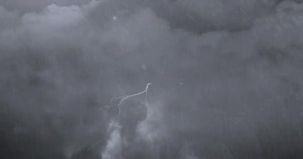 Animation Thunderstorm Lightning Heavy Rain Grey Clouds Power Nature Elements — Stock Video