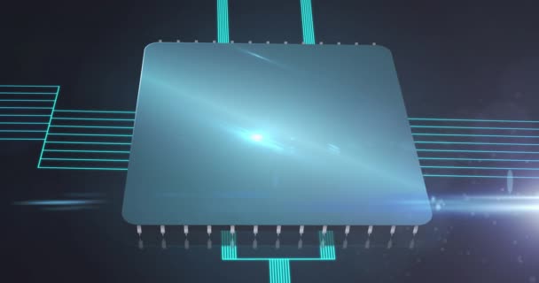 輝く緑の線とデジタルコンピュータ回路基板のアニメーション 世界的なオンラインネットワーク技術接続通信コンセプトデジタル生成された画像 — ストック動画