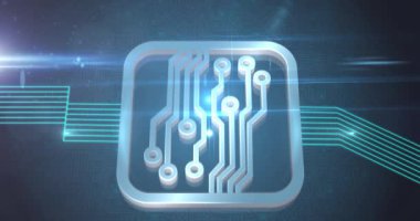 Parlayan hatlar ve bilgisayar devreleri üzerindeki anakart bağlantılarının animasyonu. dijital arayüz bağlantısı ve dijital olarak oluşturulan iletişim konsepti.