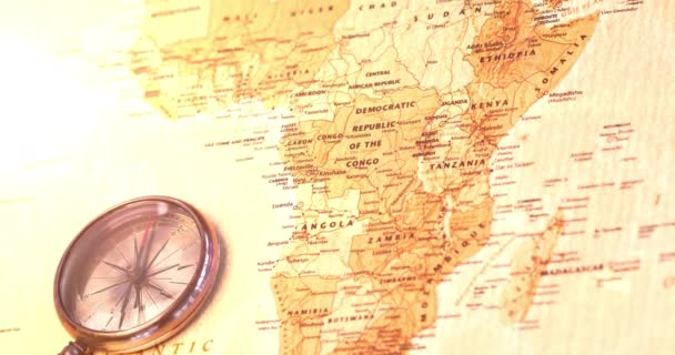 Animation Compass Flickering Map Africa Background Travel Tourism Concept Digitally — Stock Video