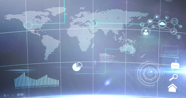 Animación Del Registro Estadístico Procesamiento Datos Través Del Mapa Mundial — Vídeo de stock