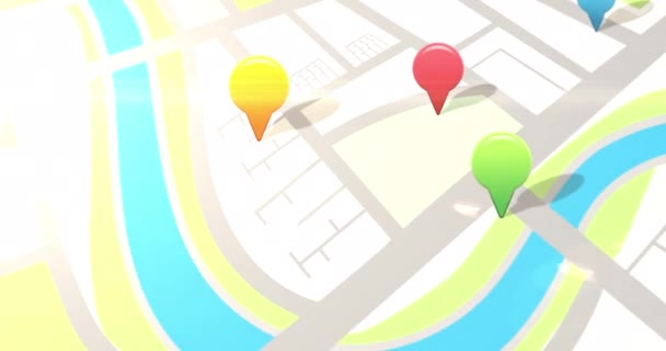 Animação Pinos Localização Sobre Mapa Estrada Digital Piscando Conexão Interface — Vídeo de Stock
