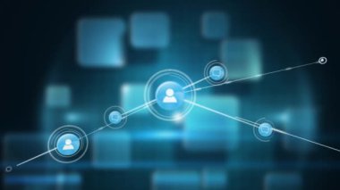 Siyah arkaplandaki mavi kare şekillere karşı bağlantı ağının dijital animasyonu. küresel ağ ve modern teknoloji kavramı.