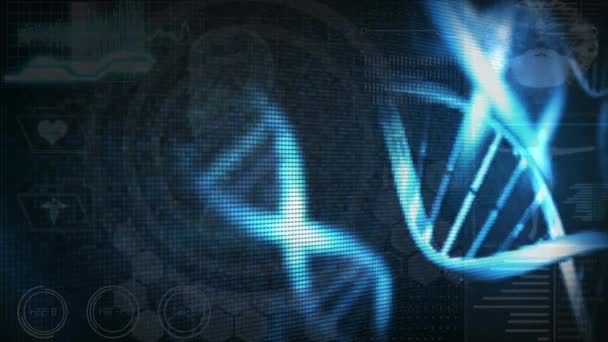 Digital Animation Multiple Dna Structure Spinning Medical Digital Interface Data — Stock Video