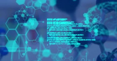 Tıbbi veri işleme, insan beyni, moleküller ve kimyasal bileşik yapıların animasyonu. Küresel bilim teknolojisi kavramı dijital olarak oluşturulmuş görüntü.