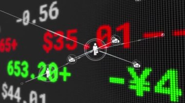 Simgelerle bağlantı ağı üzerinden borsa finansal veri işleme animasyonu. küresel finans teknolojisi dijital arayüz konsepti dijital olarak oluşturulmuş görüntü.